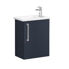 Vitra Root 68064 Lavabo Dolabı, Kapaklı, 45 Cm, Kompakt, Sağdan Armatür Delikli, Mat Lacivert, Köşeli Lavabolu, Sağ